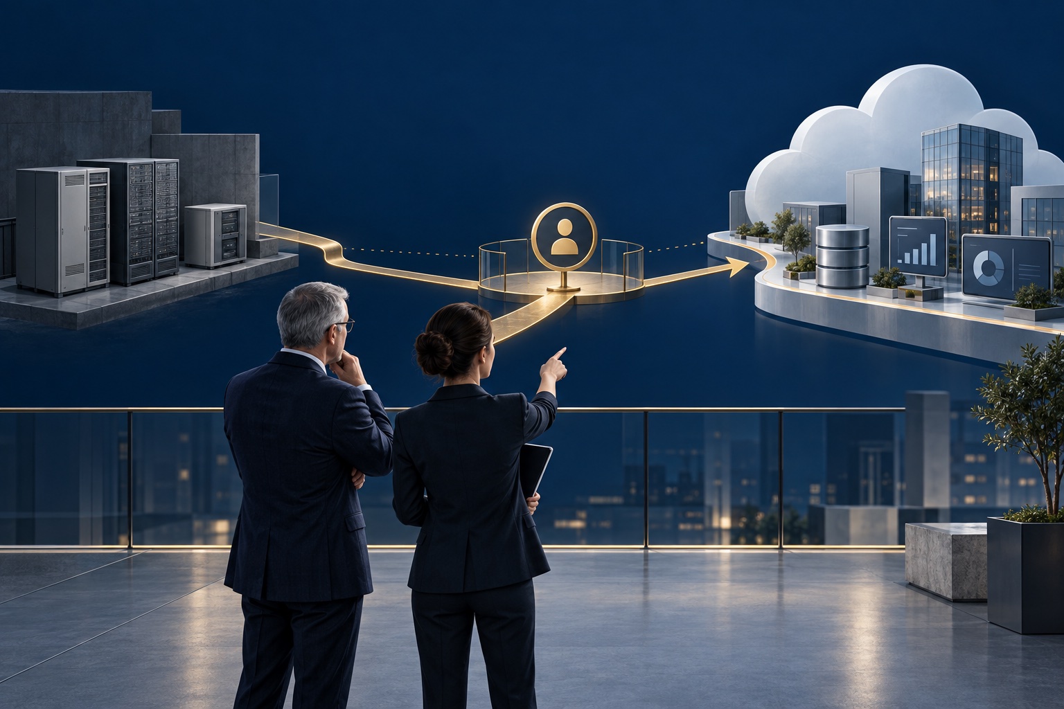Specialists oversee a controlled migration between enterprise systems